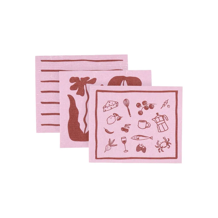 Daily strofinaccio con motivo - Rosa, confezione da 3 - Scandi Essentials