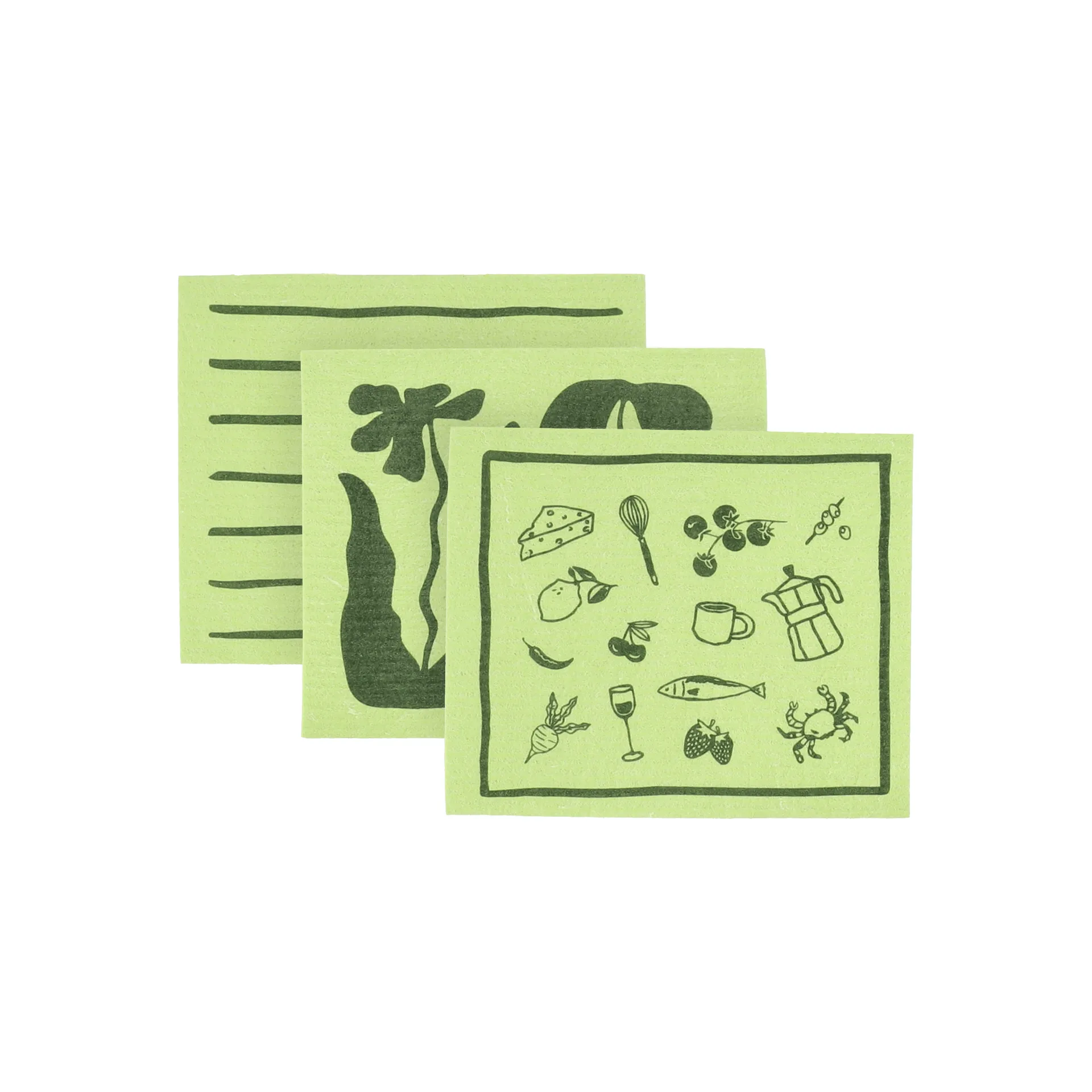 Daily strofinaccio con motivo, Verde, confezione da 3 Scandi Essentials
