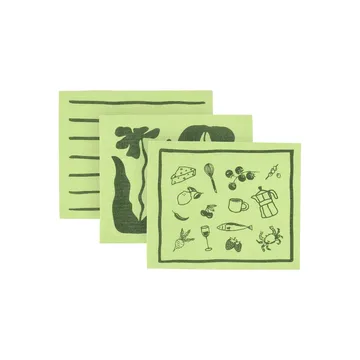 Daily strofinaccio con motivo - Verde, confezione da 3 - Scandi Essentials
