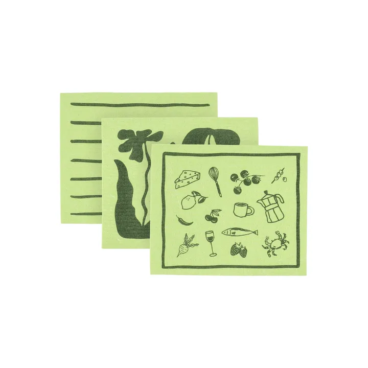 Daily strofinaccio con motivo - Verde, confezione da 3 - Scandi Essentials