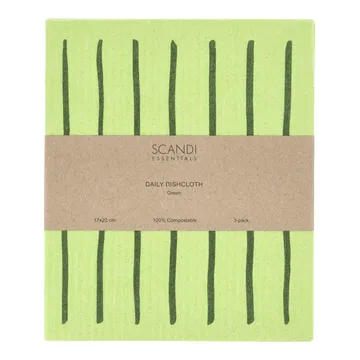 Daily strofinaccio con motivo - Verde, confezione da 3 - Scandi Essentials