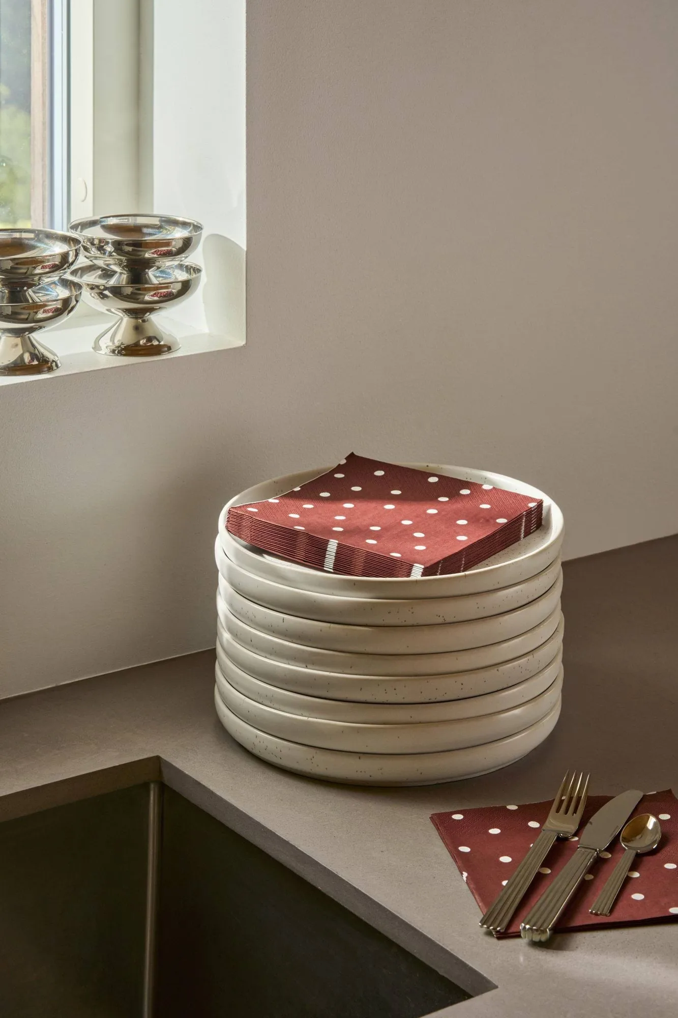 Fine dots tovagliolo di carta, Rosso vino-bianco, confezione da 20, 33x33 cm Scandi Essentials