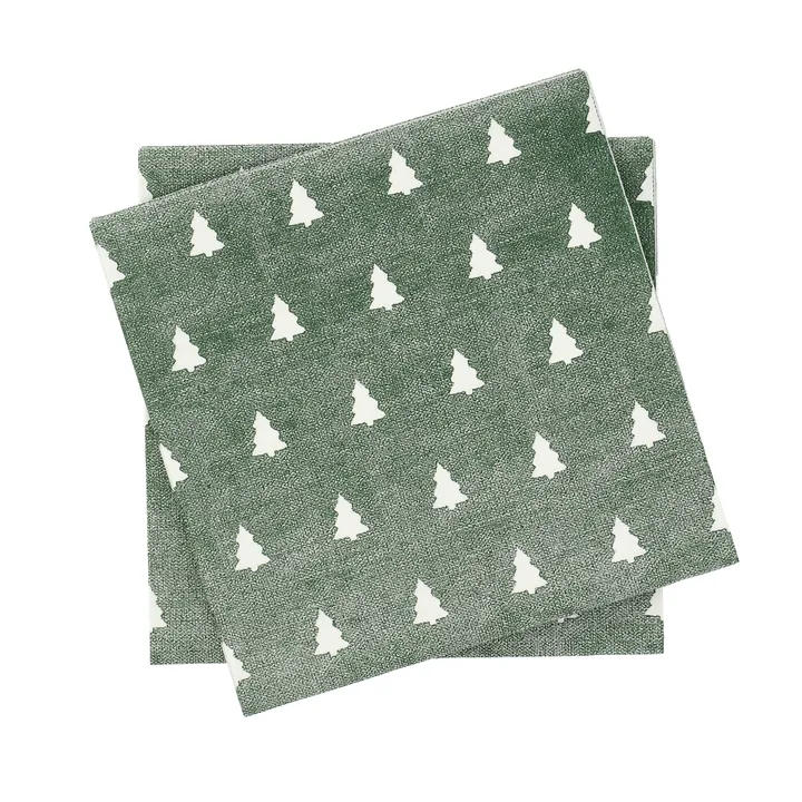 Tovagliolo 33x33 cm Linen Trees, confezione da 20 - Verde-bianco - Scandi Essentials