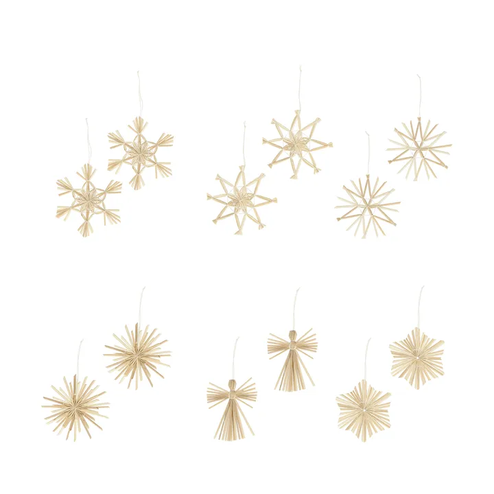 Decorazioni natalizie in paglia 12 pezzi - Bianco - Scandi Living