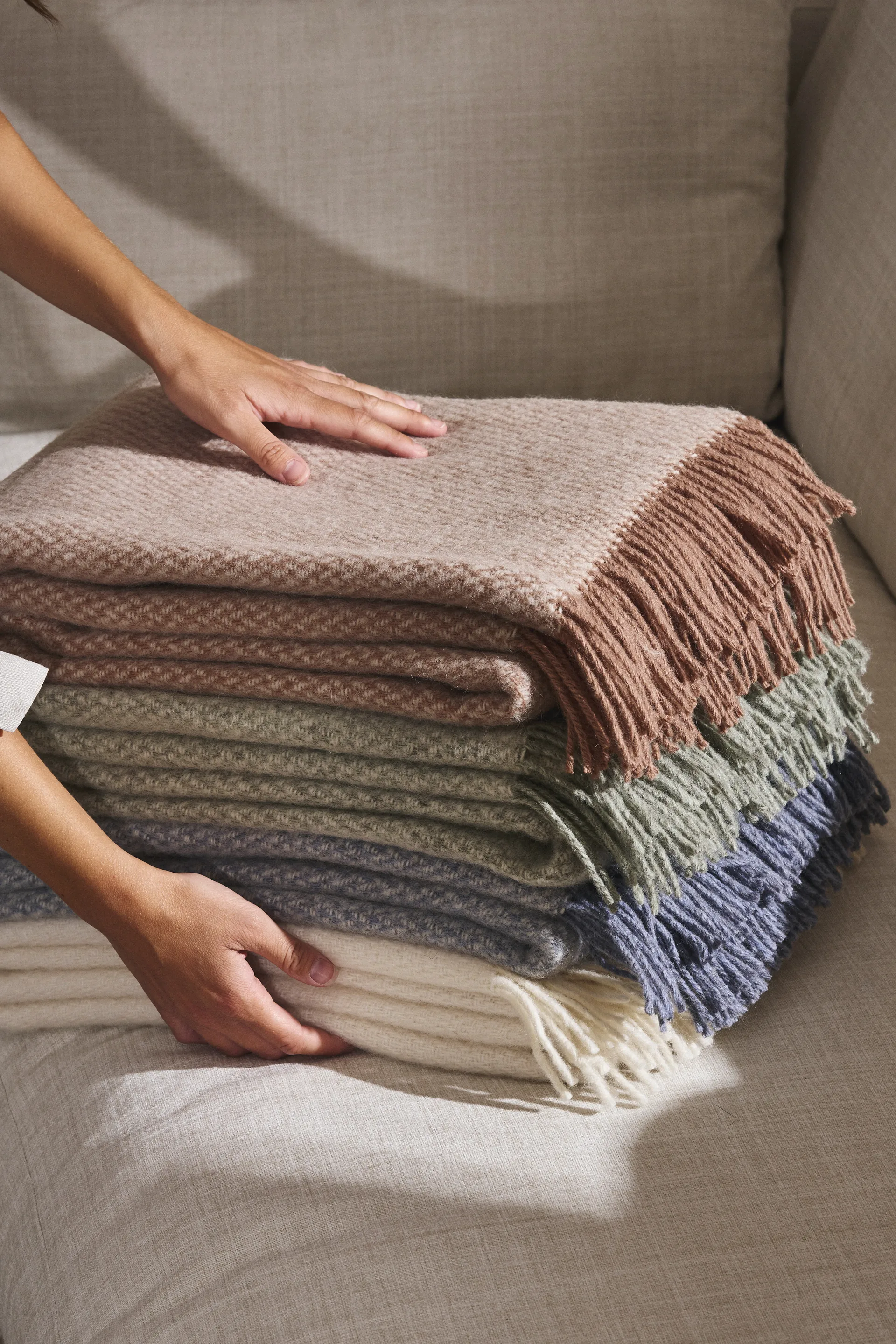 Plaid in lana Sandstone 130x180 cm, Melange blu colomba Scandi Living