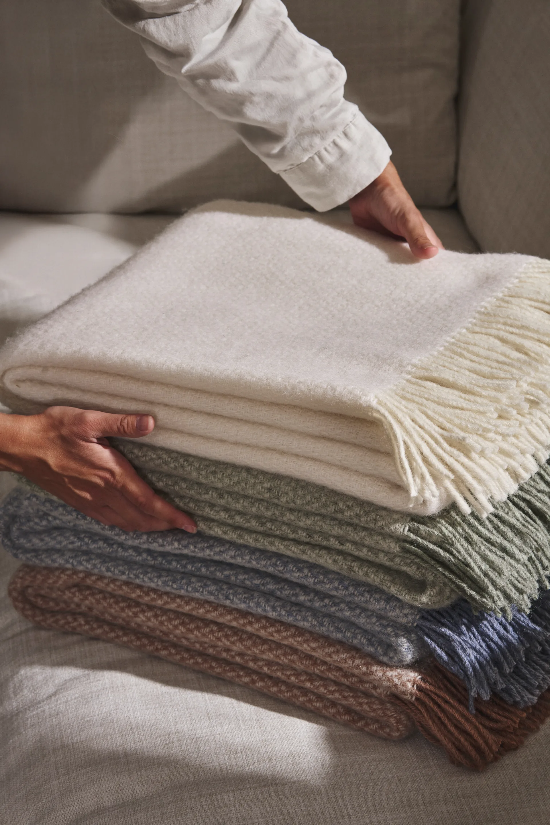 Plaid in lana Sandstone 130x180 cm, Sage Melange Scandi Living