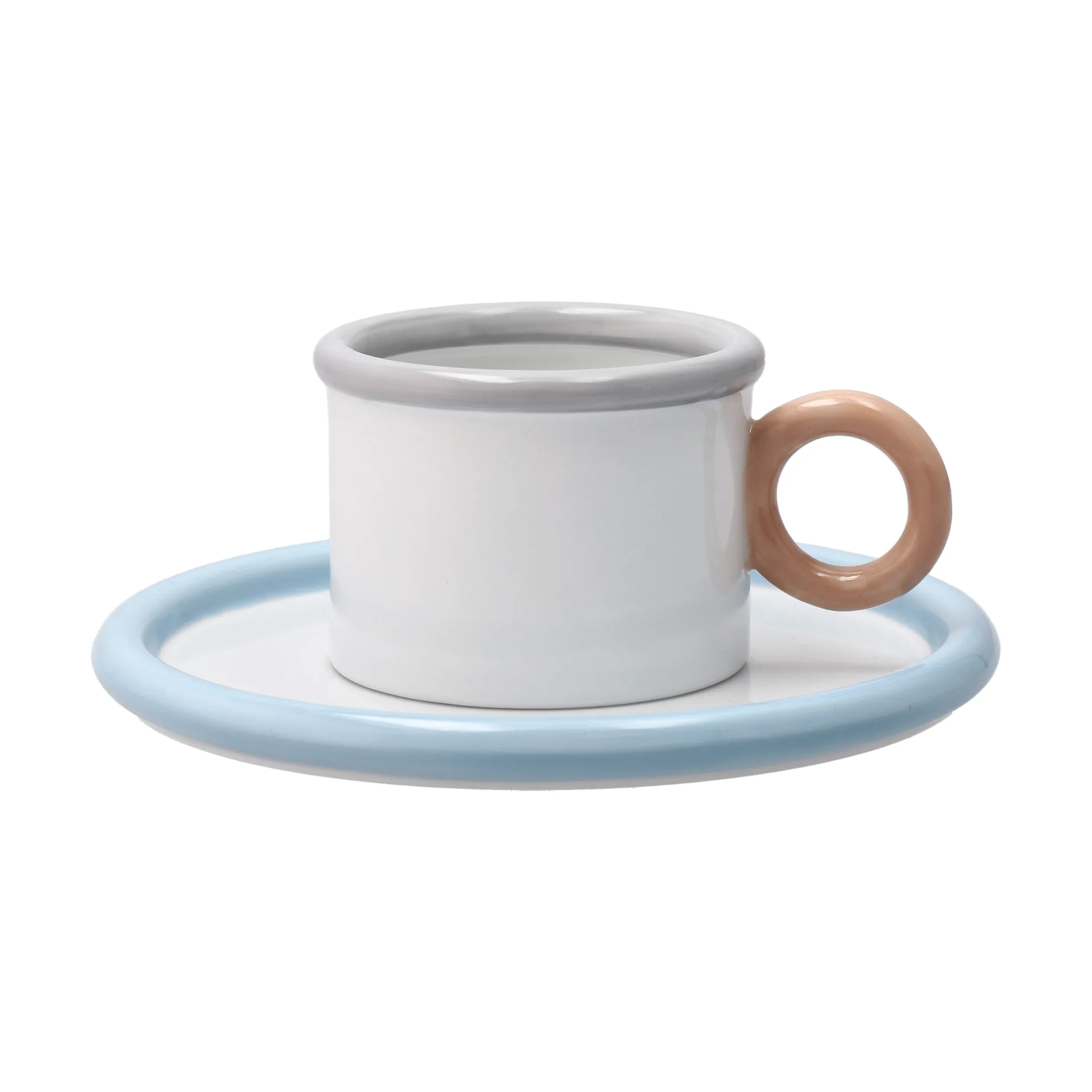 Tazza Chunky con piattino, Blu-grigio Scandi Living