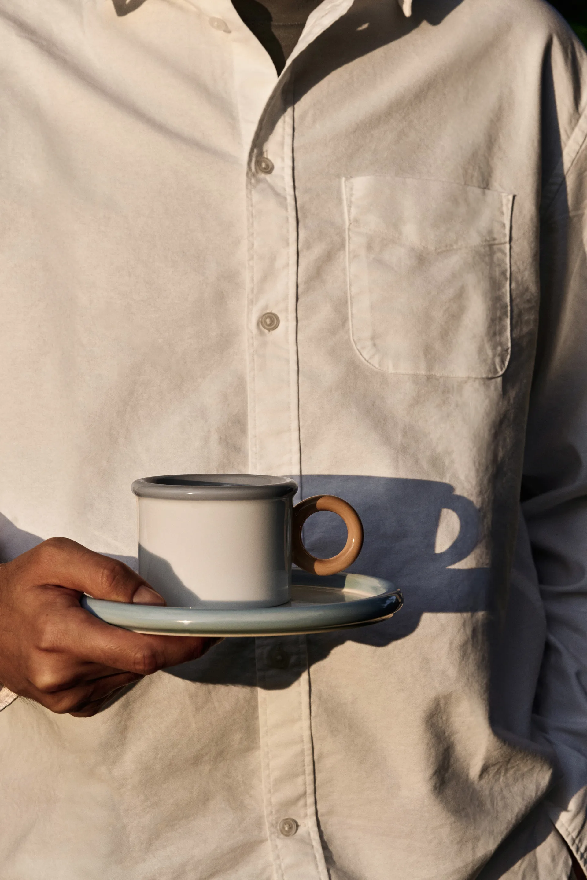 Tazza Chunky con piattino, Blu-grigio Scandi Living