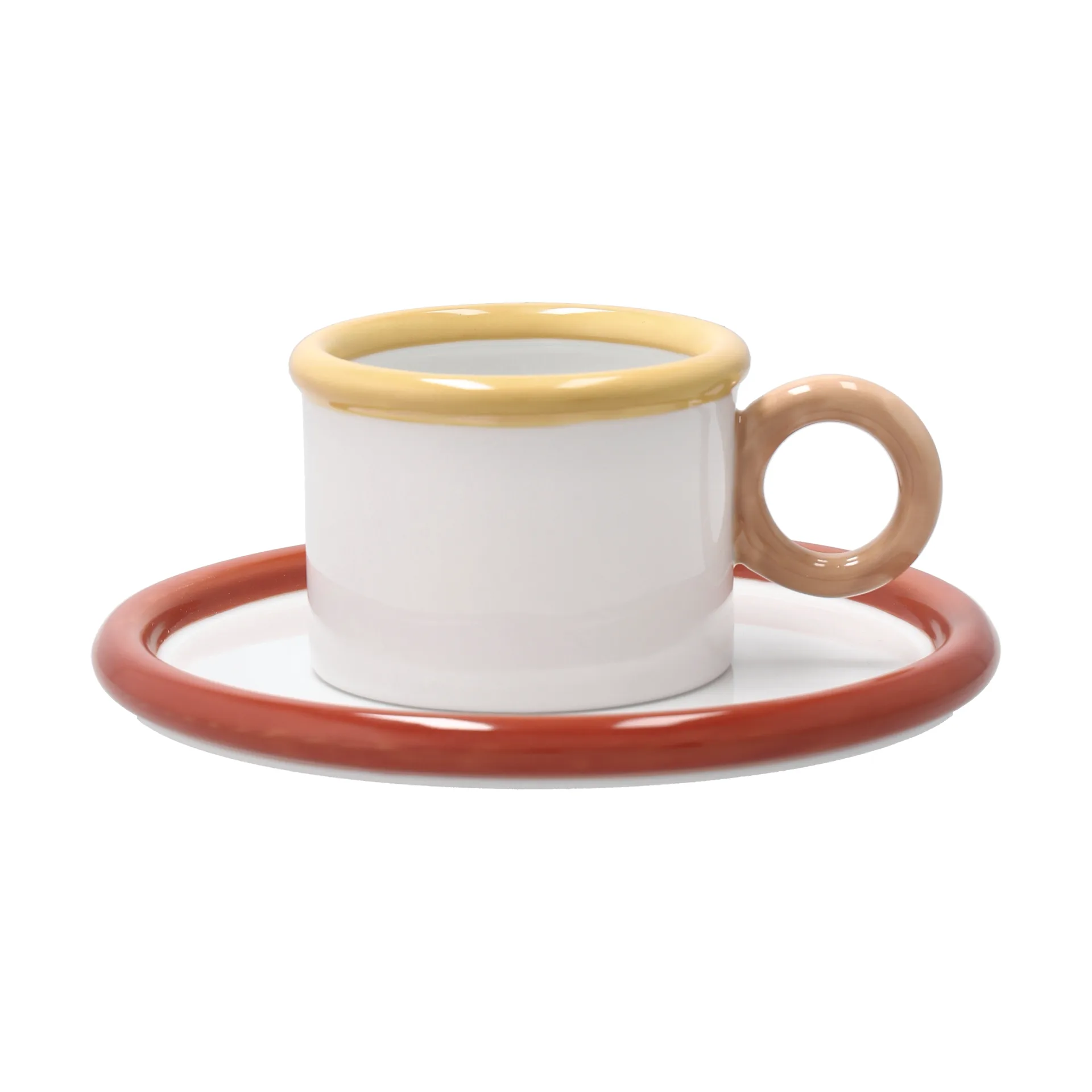 Tazza Chunky con piattino, Rosso-giallo Scandi Living
