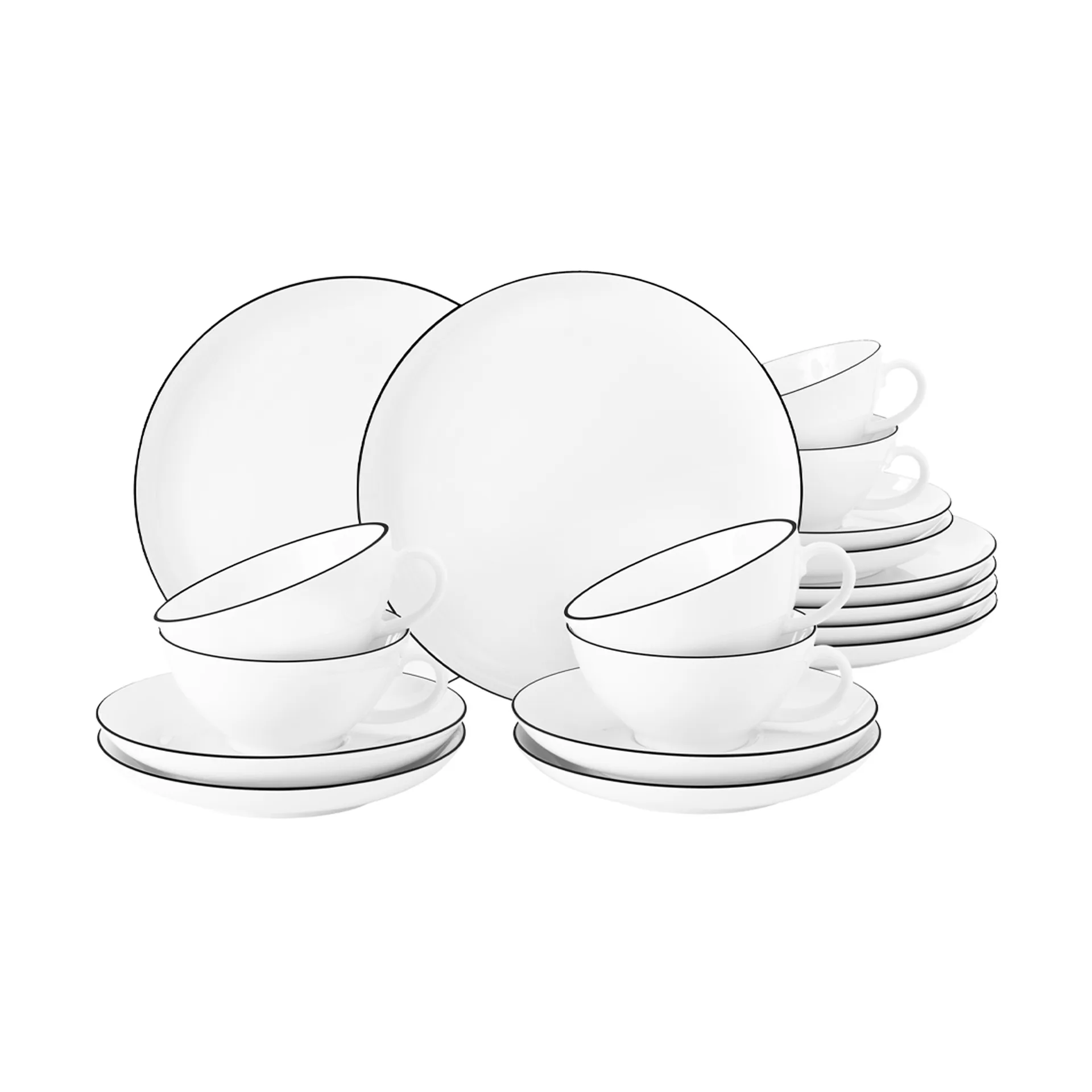Servizio da tè Lido Black Line, 18 pezzi, Bianco con bordo nero Seltmann Weiden