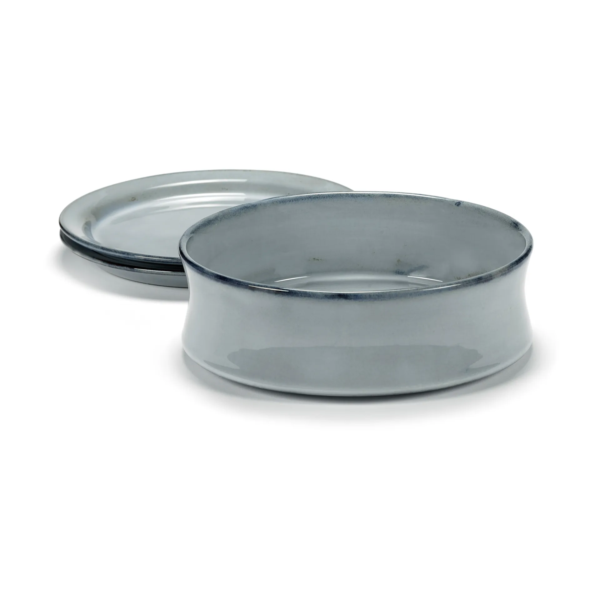 Ciotola e set di piatti Pure, 3 parti, Blu Serax