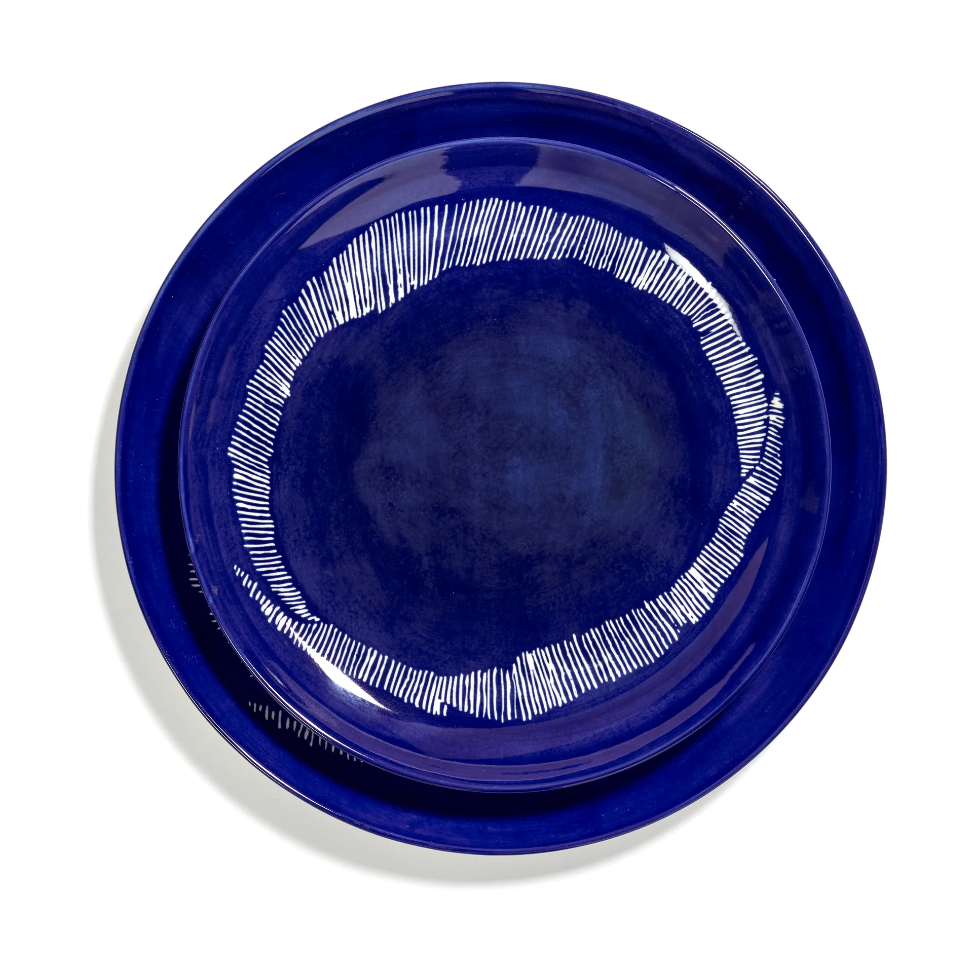 Piatto Ottolenghi Feast M Ø22,5 cm confezione da 2, Dark blue stripes-white Serax