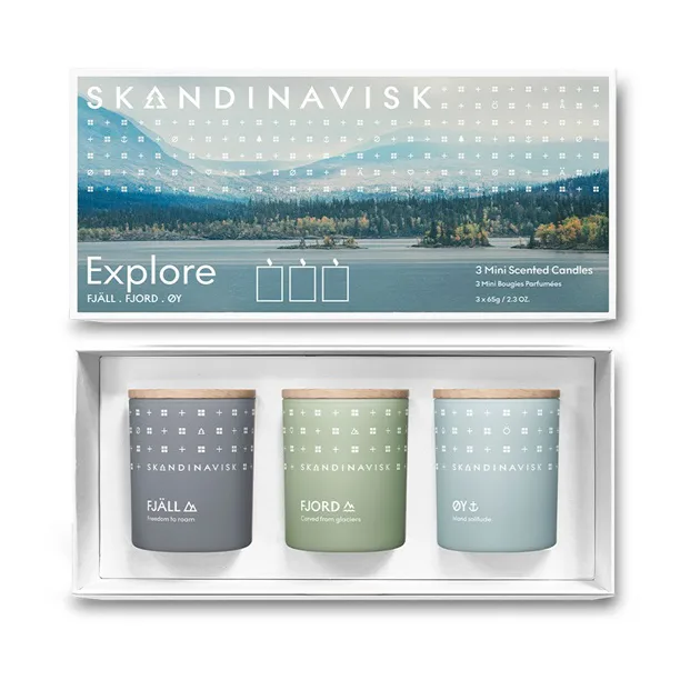 Confezione regalo candele profumate mini Explore, 3 pezzi Skandinavisk