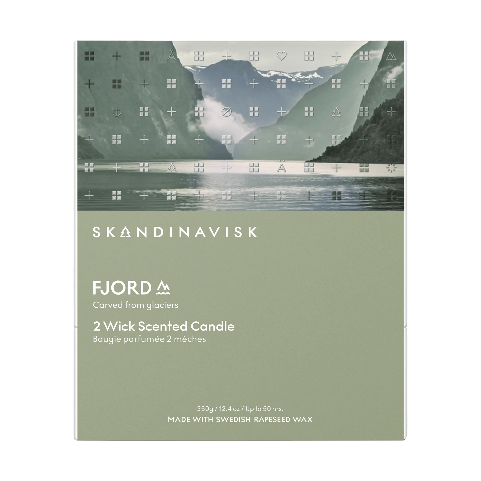 Fjord candela profumata, 350 g, 2 stoppini Skandinavisk