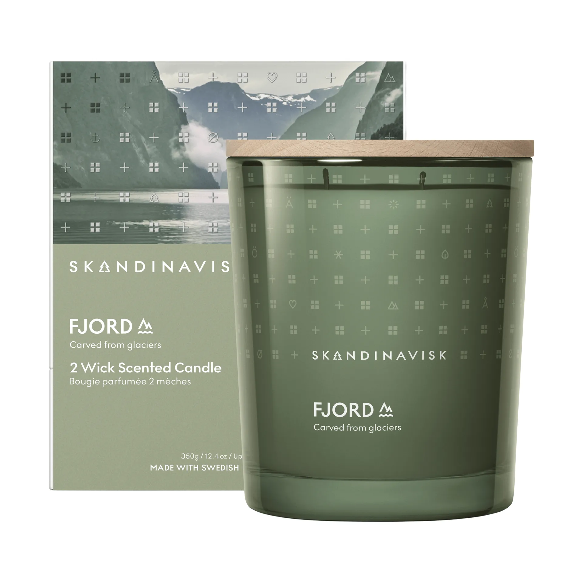 Fjord candela profumata, 350 g, 2 stoppini Skandinavisk
