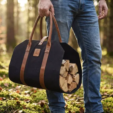 Cesto portalegna in canvas - Nero - Solstickan Design