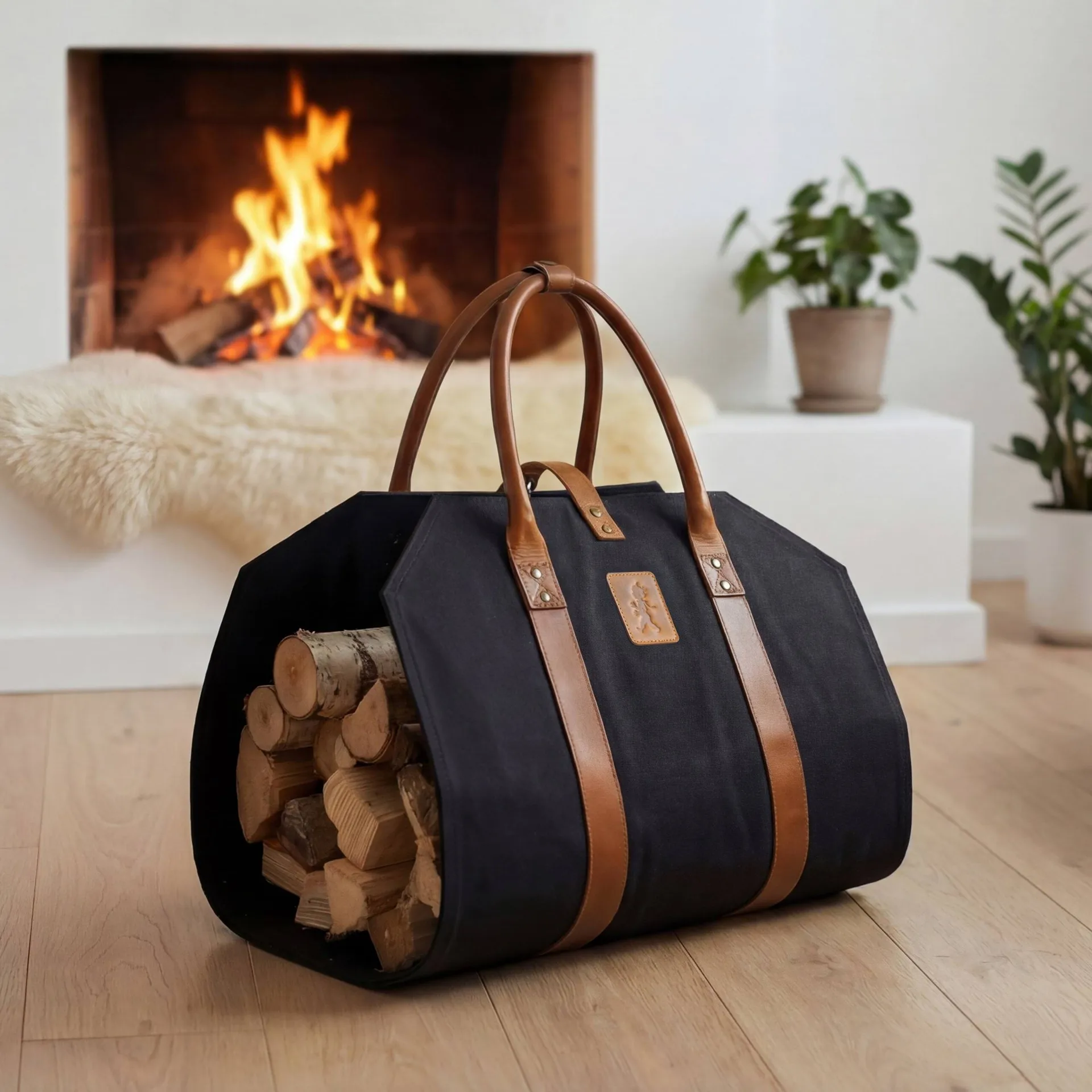 Cesto portalegna in canvas, Nero Solstickan Design