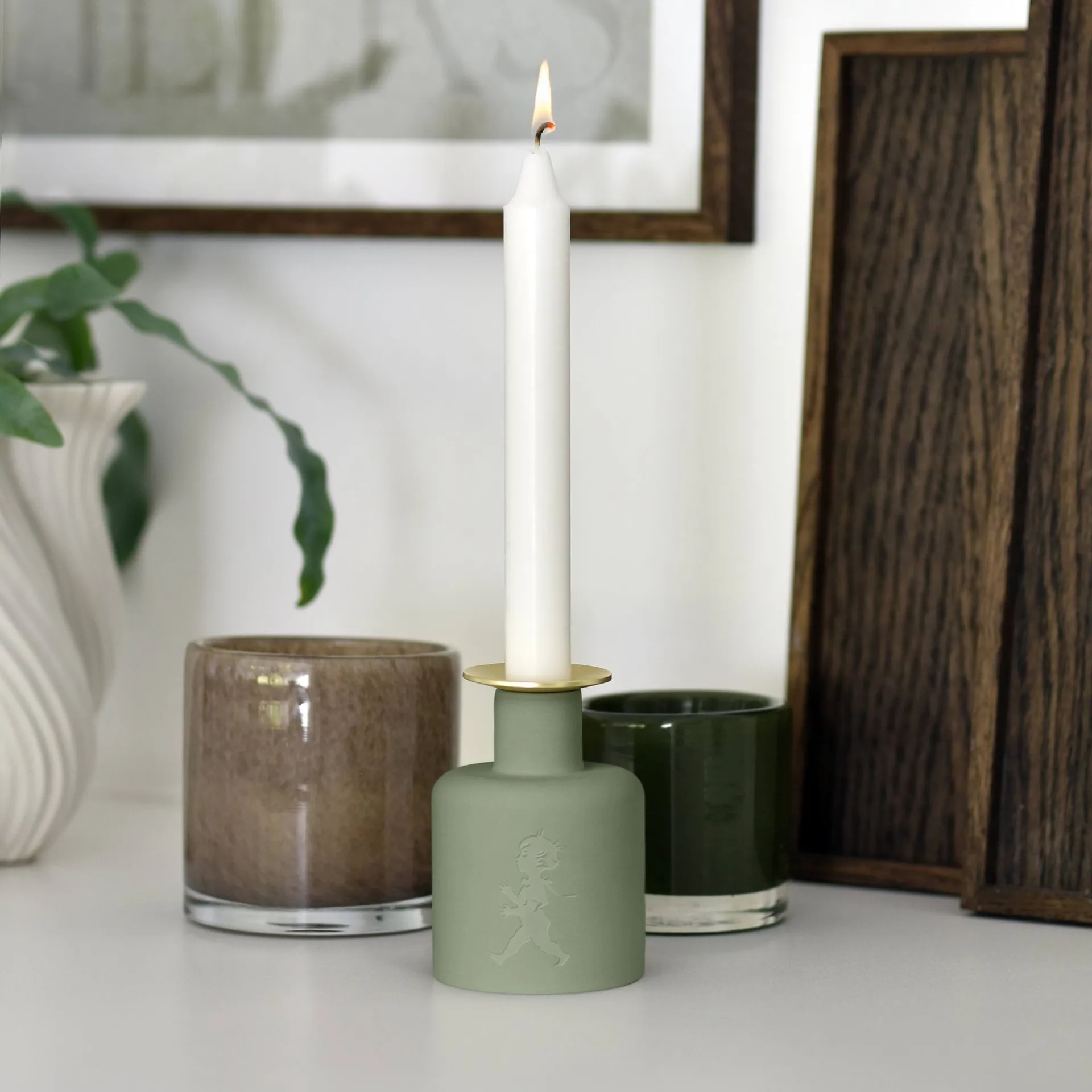 Solstickan portacandele in ceramica, Verde Solstickan Design