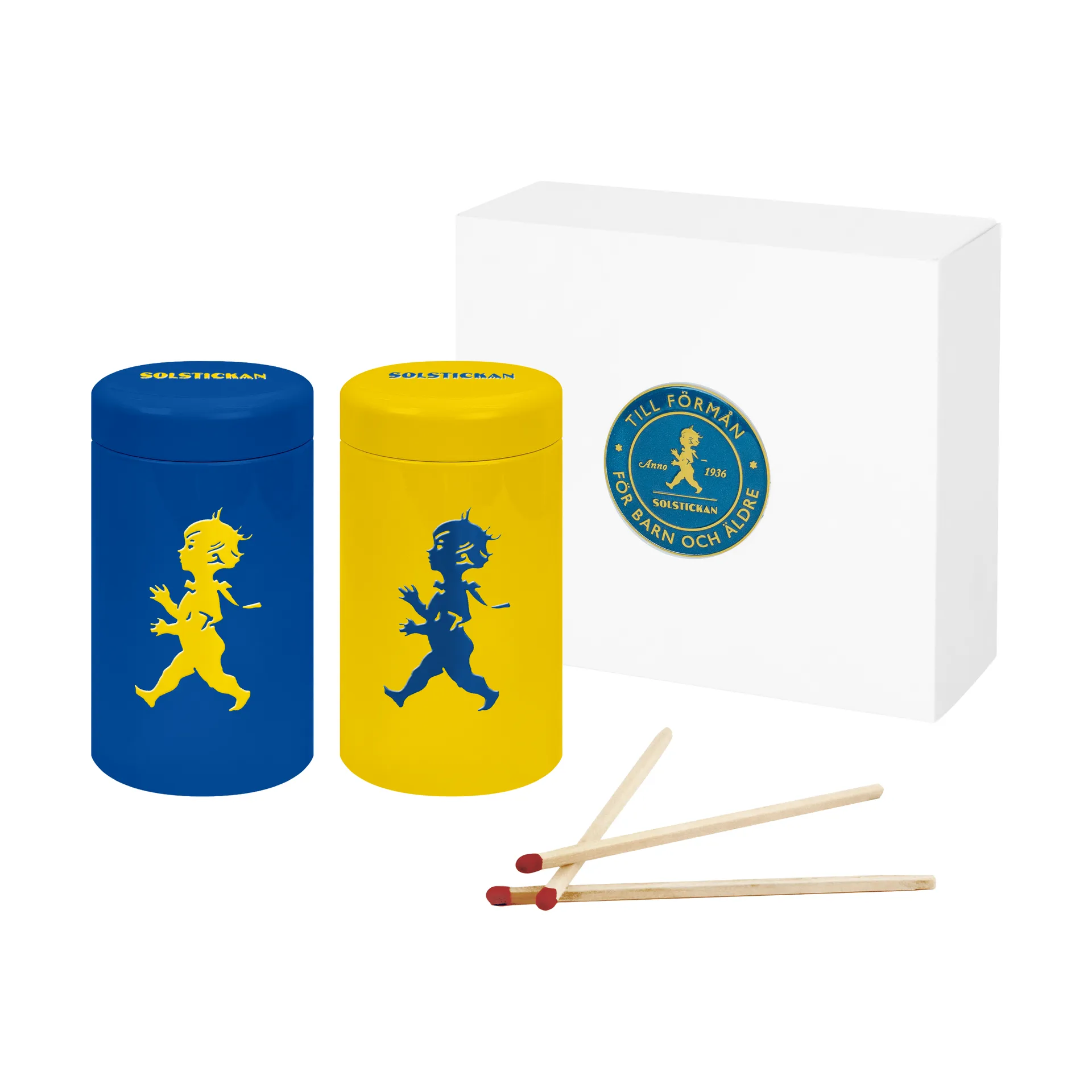 Solstickan tubo di fiammiferi 2-pack confezione regalo, Giallo, blu Solstickan Design