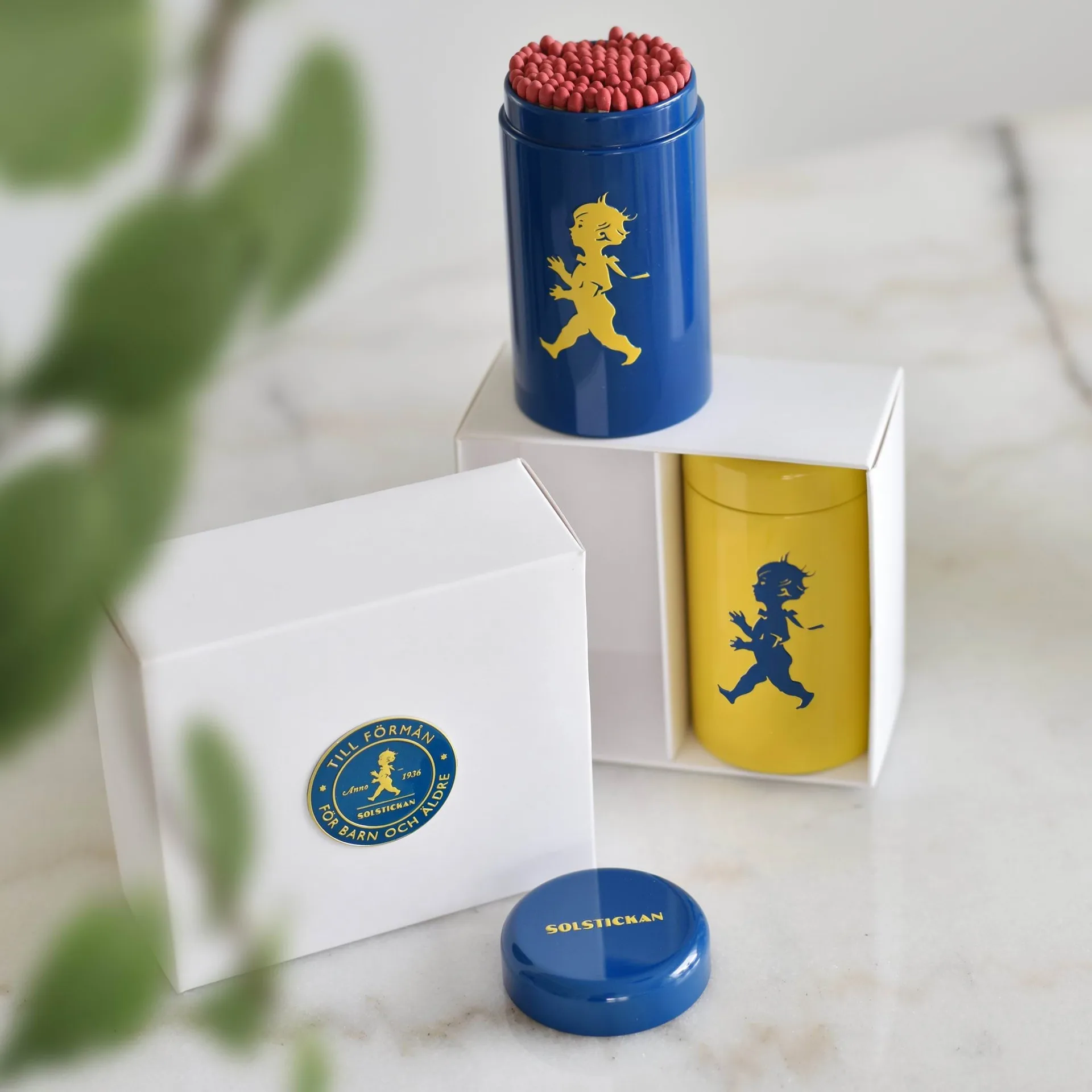 Solstickan tubo di fiammiferi 2-pack confezione regalo, Giallo, blu Solstickan Design