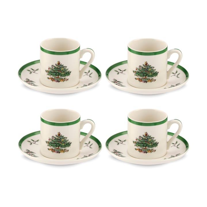 Tazzina da espresso con piattino Christmas Tree 9 cl confezione da 4 - White-green-red - Spode