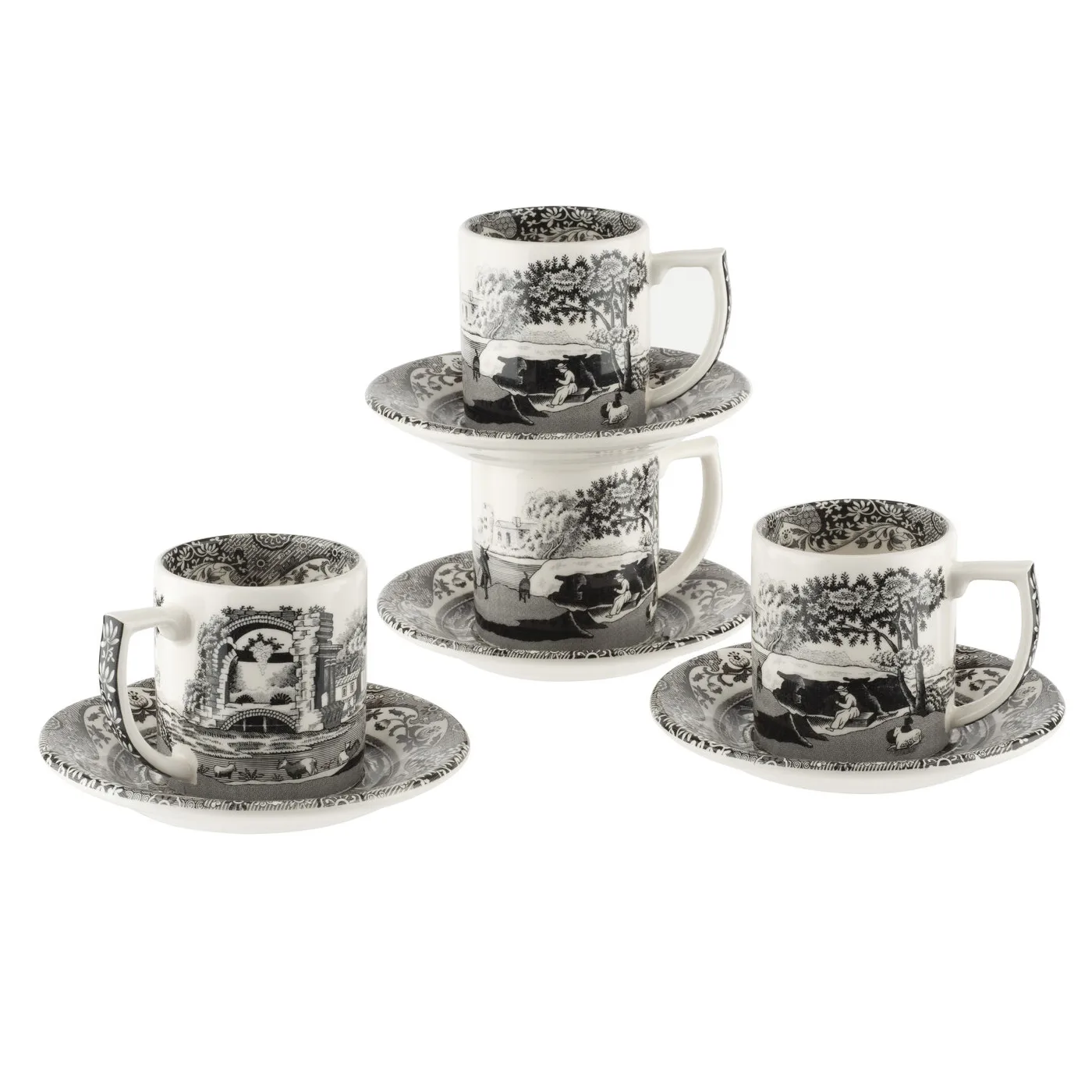Tazzina espresso con piattino Black Italian confezione da 4, 9 cl Spode