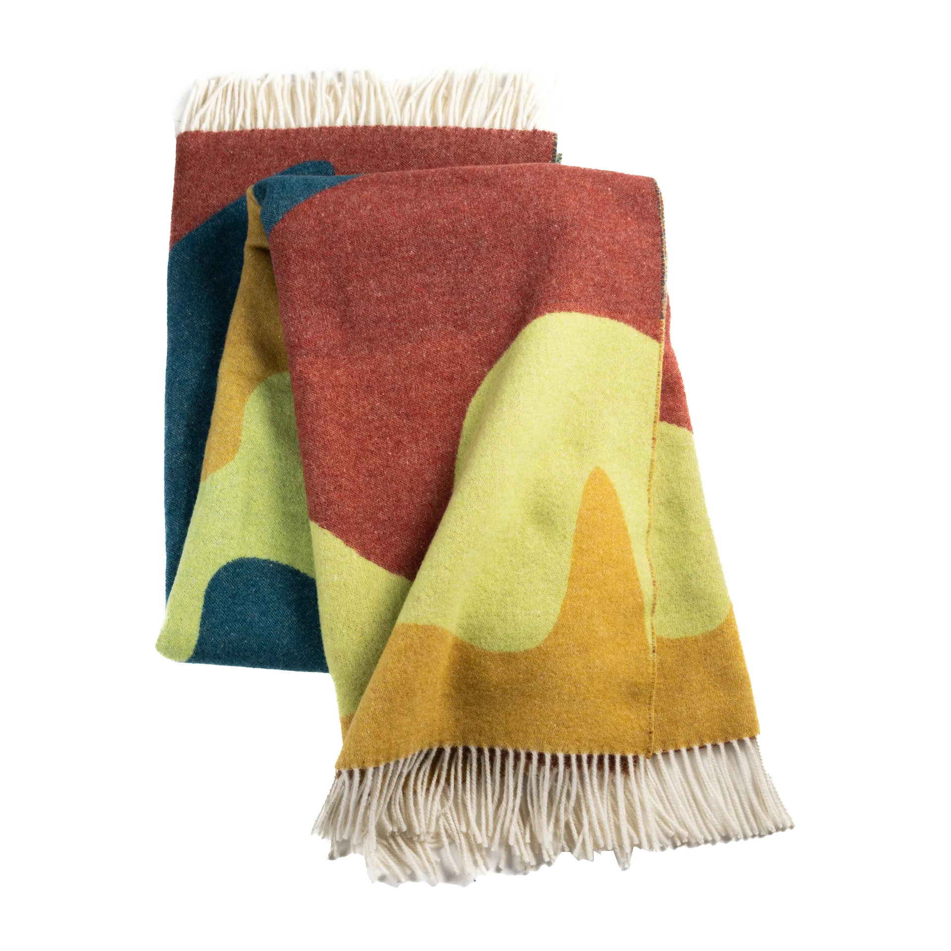 Plaid Wave, Motivo a onda lime, ocra, blu petrolio e rosso vino Stackelbergs