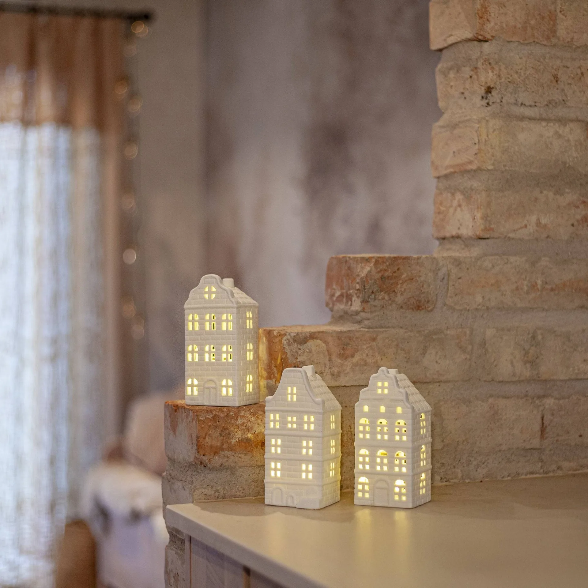 decorazione invernale per interni, casa bianca, 3 pezzi Star Trading