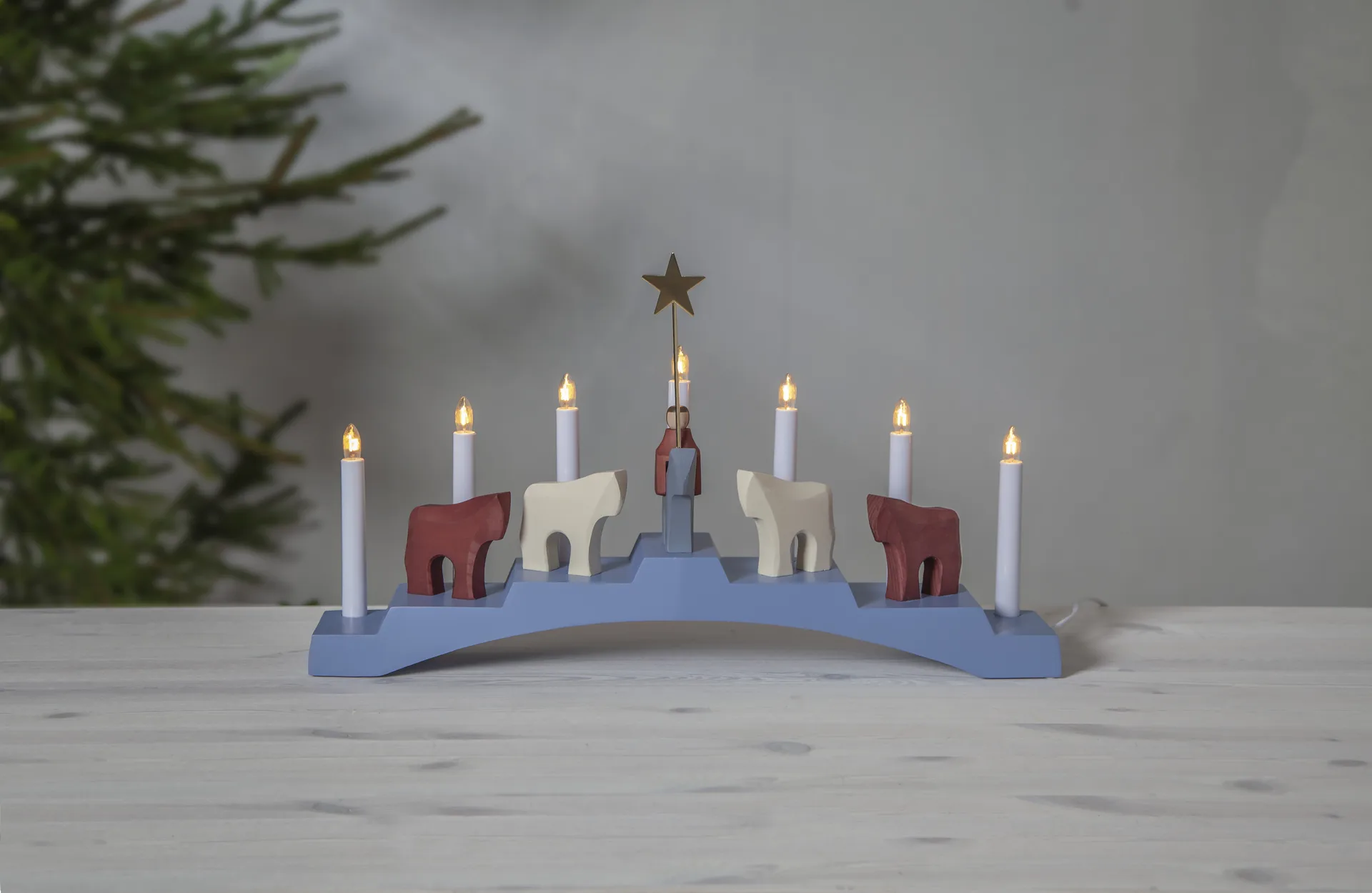 Portacandele dell'Avvento Staffans con puledri, 7 luci, Blu Star Trading