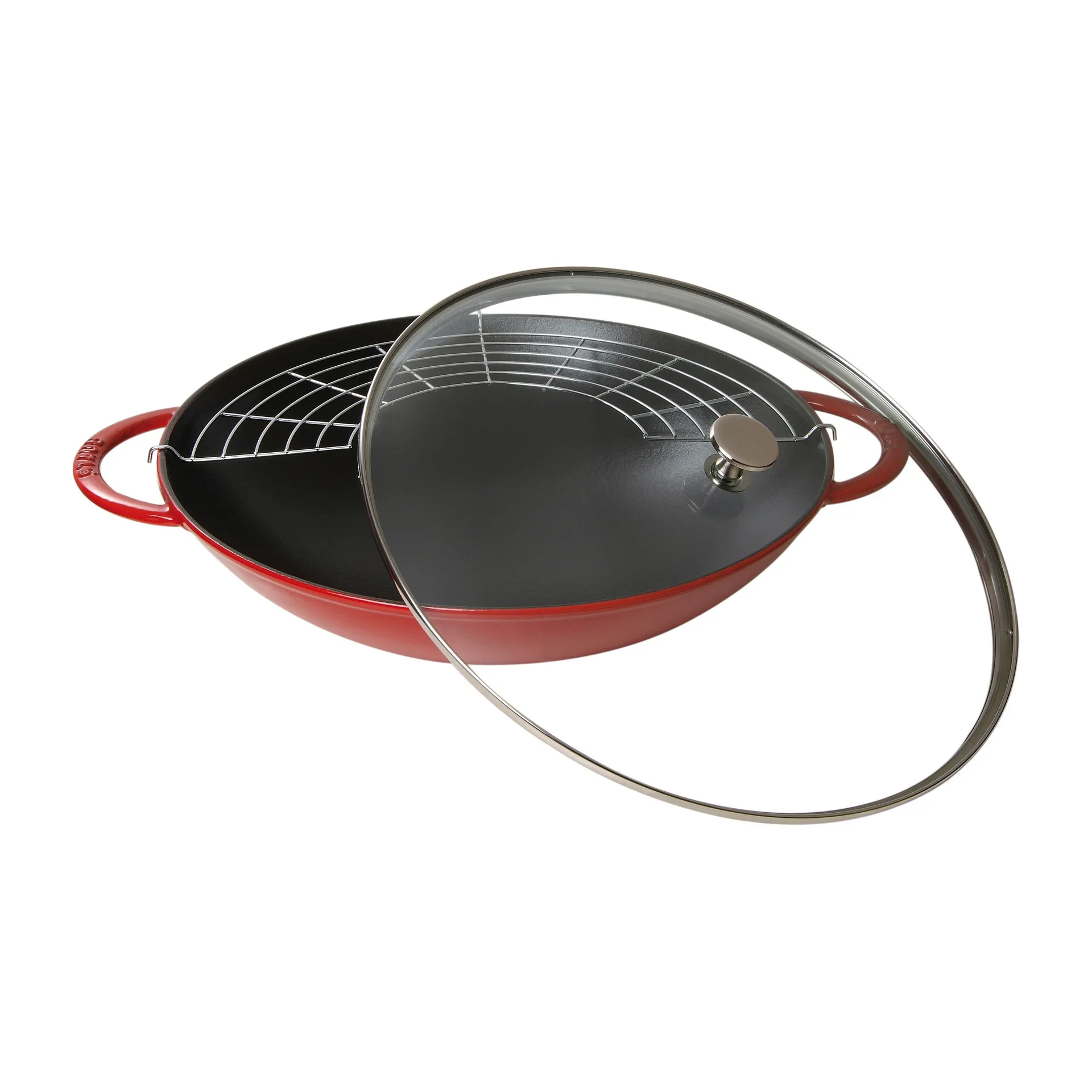 Wok con coperchio in vetro Ø 37 cm 5,7 L, Rosso STAUB