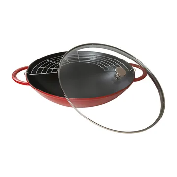 Wok con coperchio in vetro Ø 37 cm 5,7 L - Rosso - STAUB