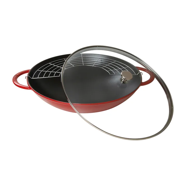 Wok con coperchio in vetro Ø 37 cm 5,7 L - Rosso - STAUB