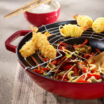 Wok con coperchio in vetro Ø 37 cm 5,7 L - Rosso - STAUB