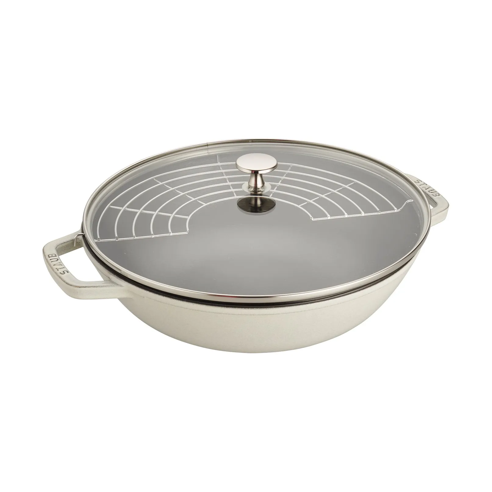 Wok Staub in ghisa con coperchio in vetro Ø30 cm, White truffle STAUB
