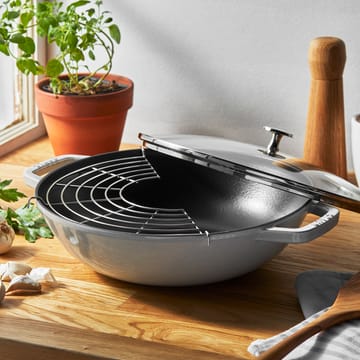Wok Staub in ghisa con coperchio in vetro Ø30 cm - White truffle - STAUB