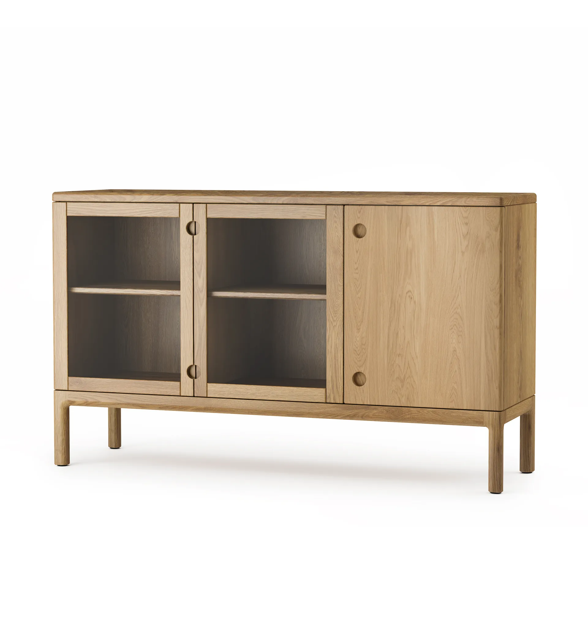 Credenza media Prio, Rovere oliato naturale, anta in vetro Stolab