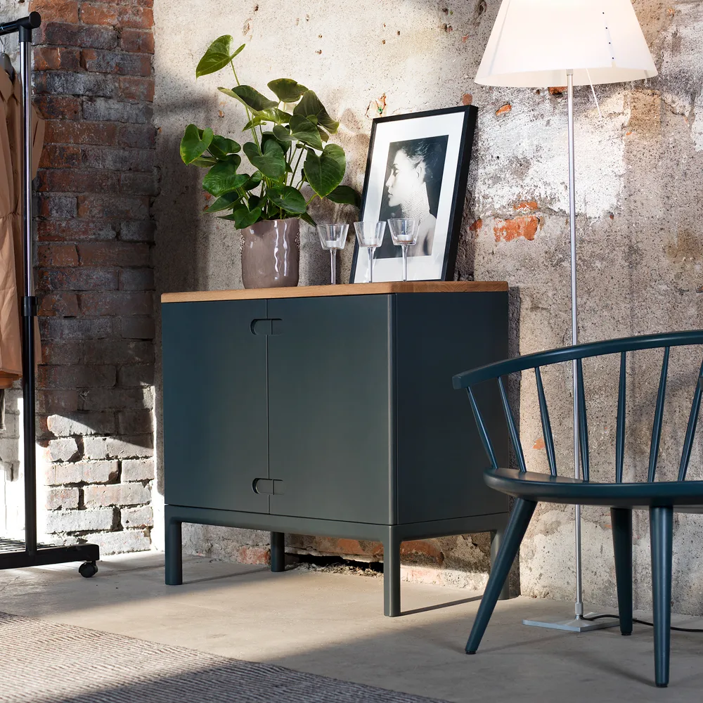 Mobile basso Prio, Betulla oliata bianco, anta in legno Stolab