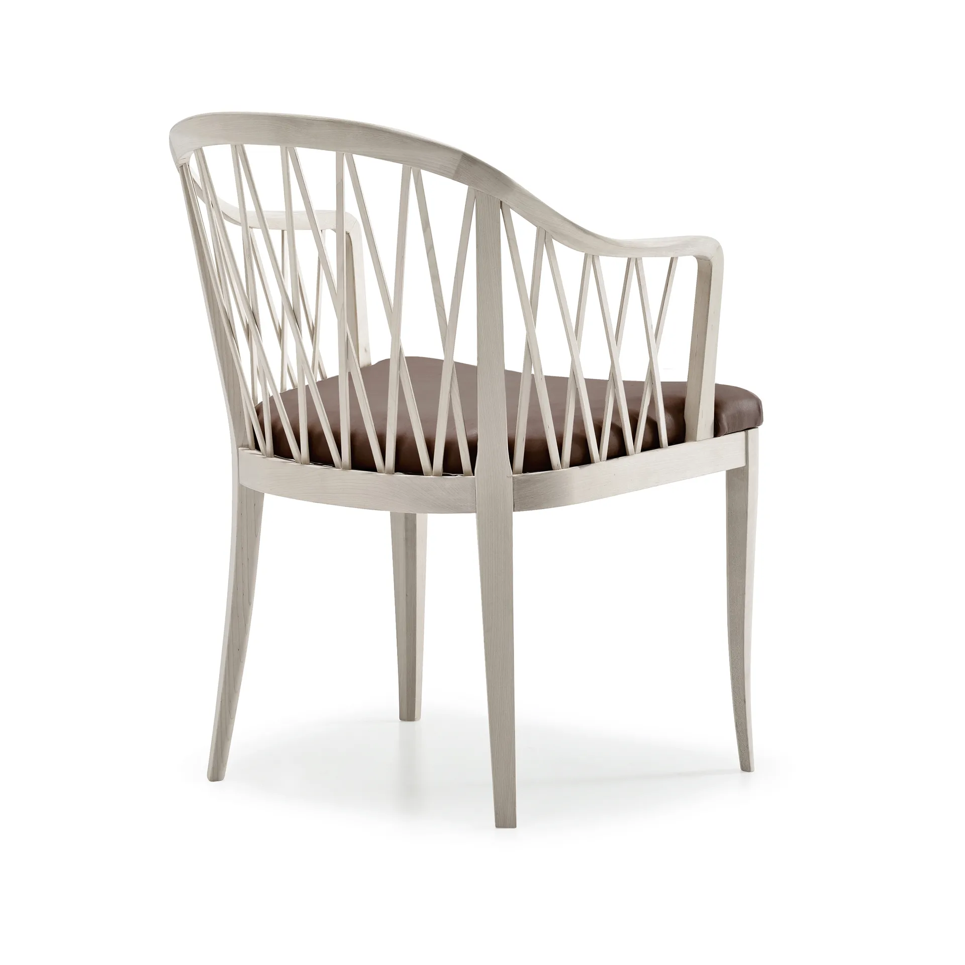 Sedia con braccioli Widemar, cuoio marrone scuro, betulla oliata Stolab