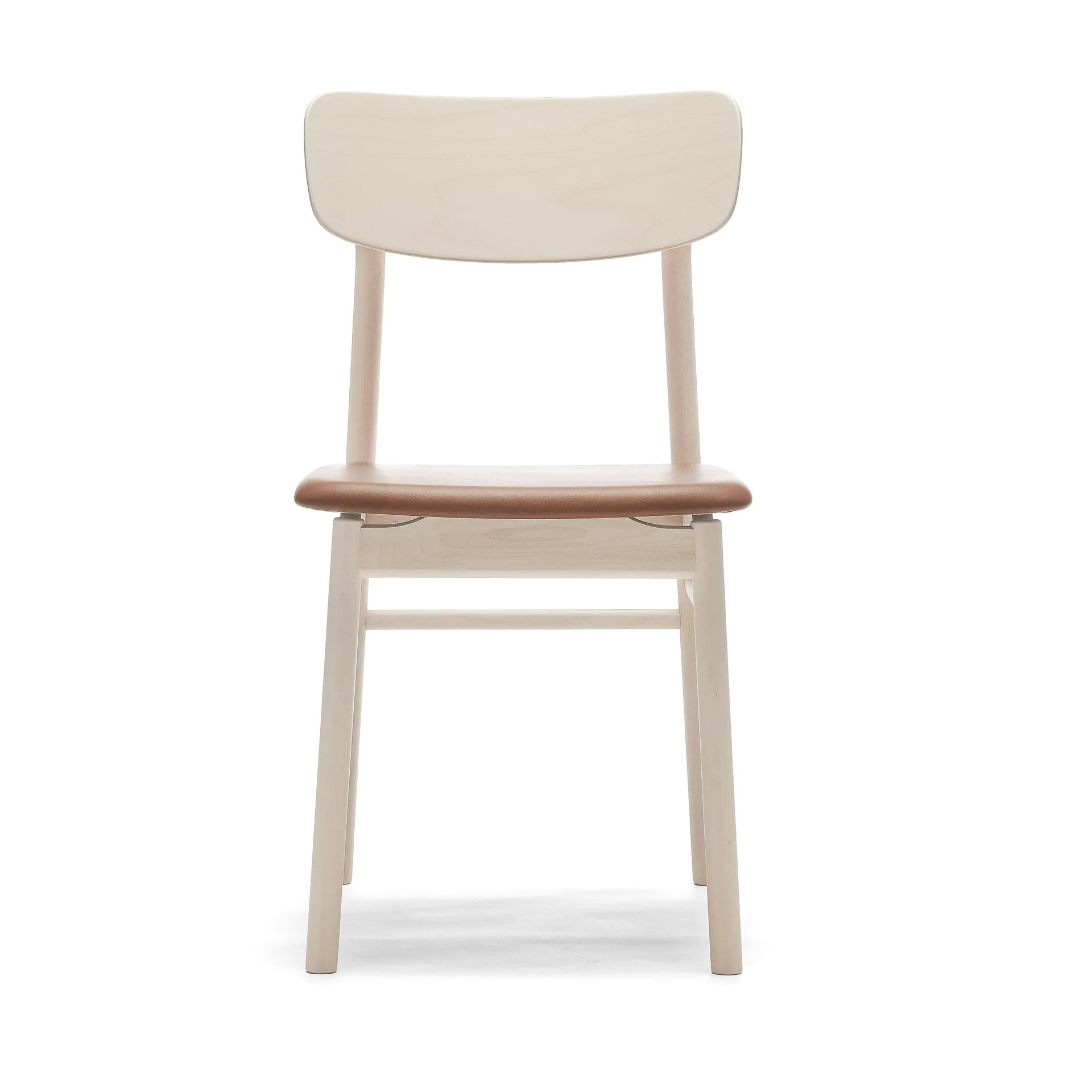 Sedia Prima Vista in betulla oliata bianca, Pelle Elmosoft 43807 cognac Stolab