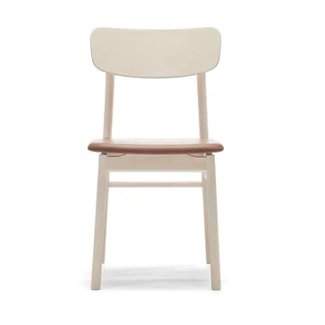 Sedia Prima Vista in betulla oliata bianca - Pelle Elmosoft 43807 cognac - Stolab