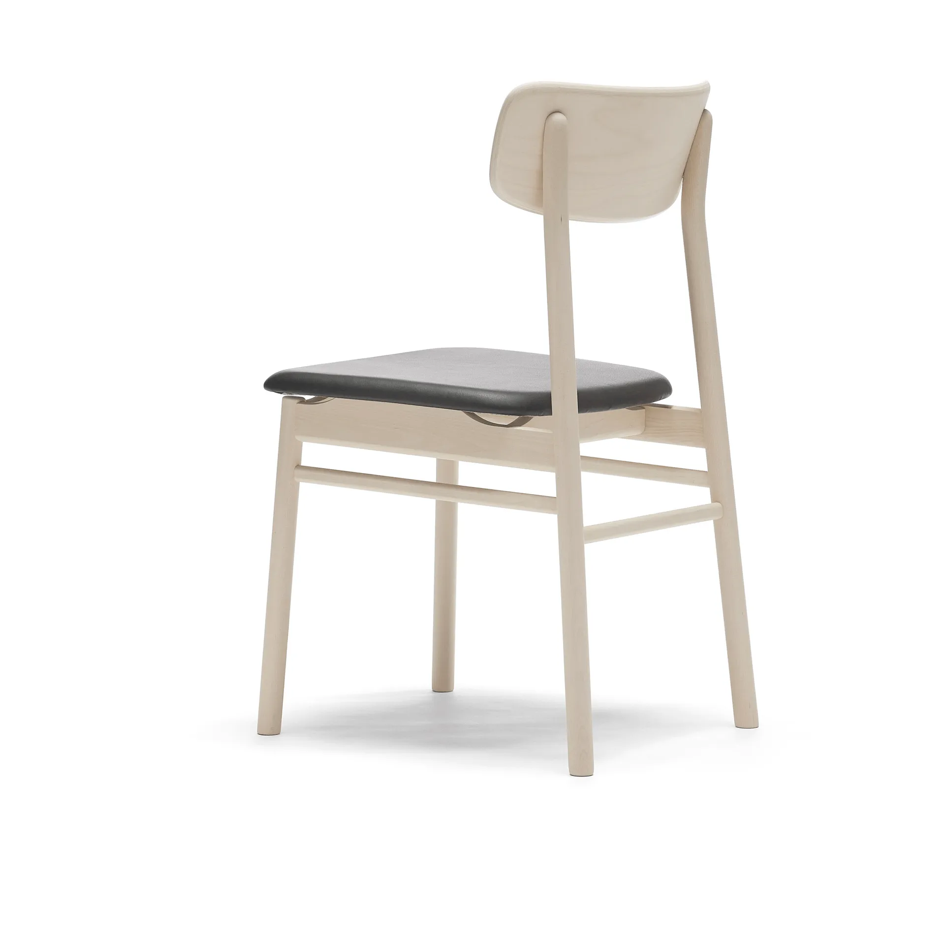Sedia Prima Vista in betulla oliata bianca, Pelle Elmosoft 99001 nera Stolab