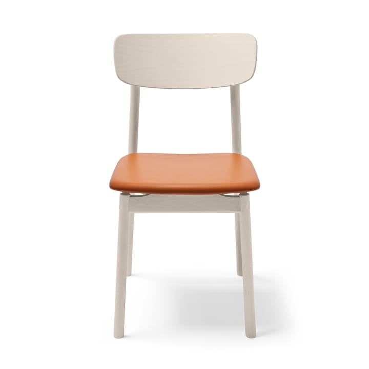 Sedia Prima Vista in betulla oliata bianca - Pelle elmotique 43807 cognac - Stolab
