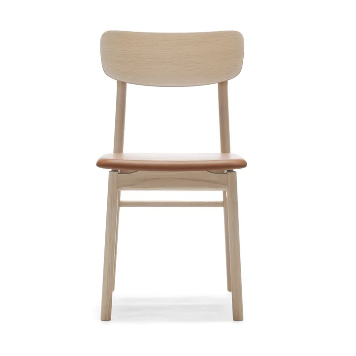 Sedia Prima Vista in rovere chiaro laccato opaco - Pelle Elmosoft 43807 cognac - Stolab