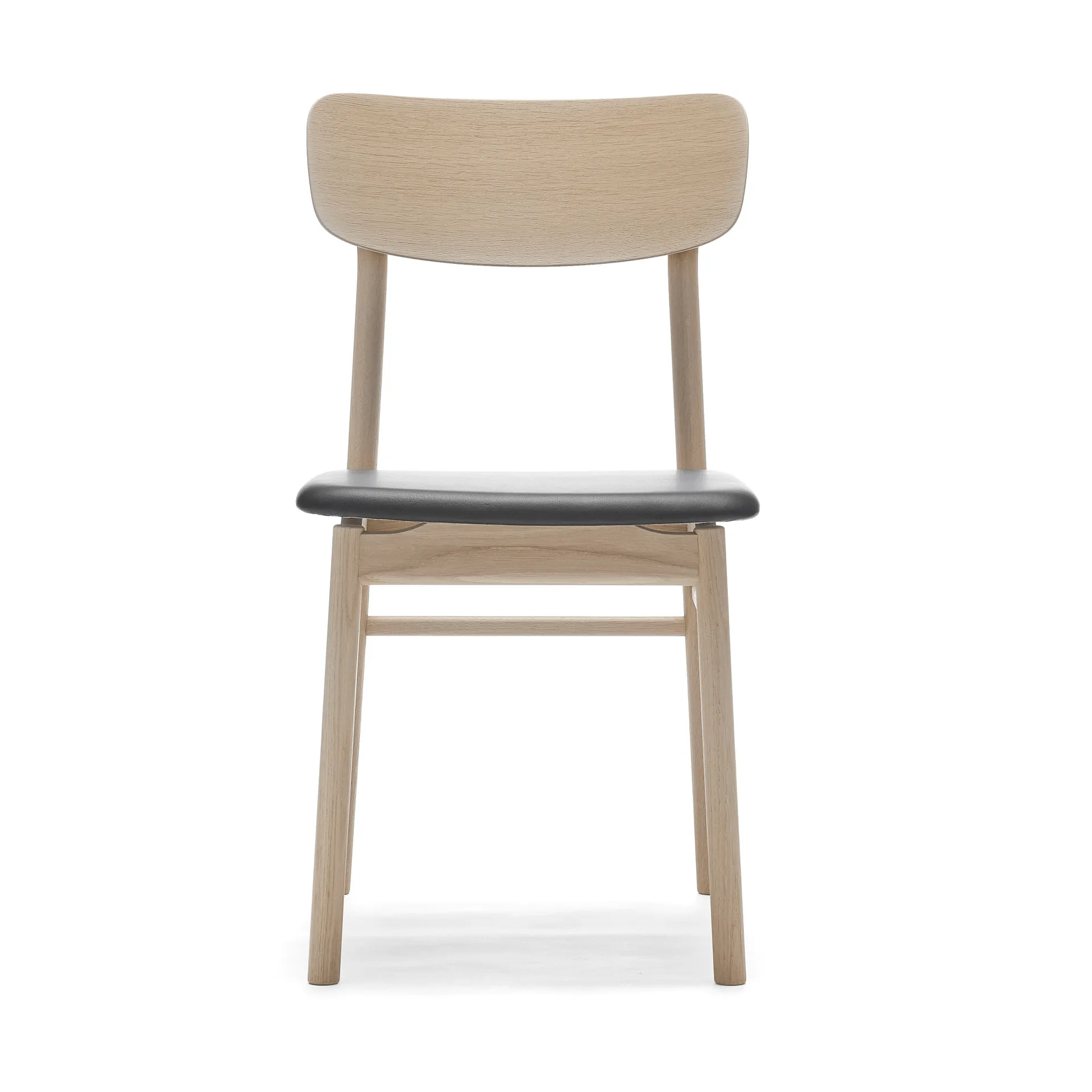 Sedia Prima Vista in rovere chiaro laccato opaco, Pelle Elmosoft 99001 nera Stolab