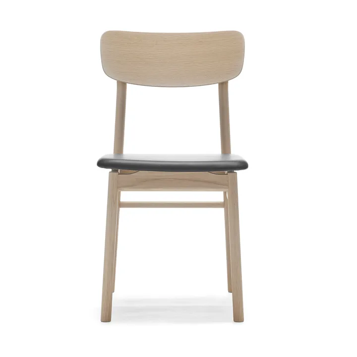 Sedia Prima Vista in rovere chiaro laccato opaco - Pelle Elmosoft 99001 nera - Stolab