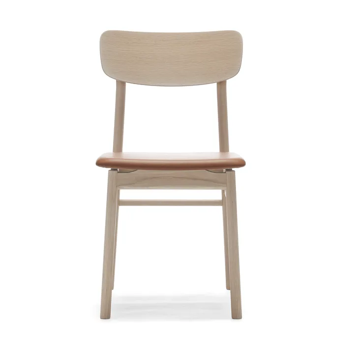 Sedia Prima Vista in rovere oliato - Pelle Elmosoft 43807 cognac - Stolab