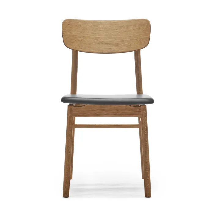 Sedia Prima Vista in rovere oliato - Pelle Elmosoft 99001 nera - Stolab