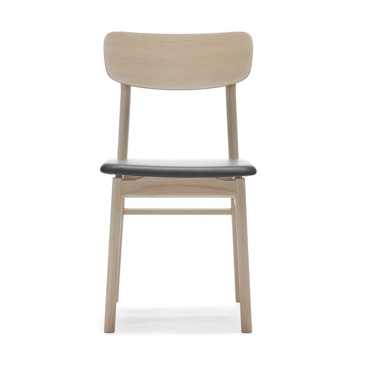 Sedia Prima Vista in rovere oliato - Pelle Elmosoft 99001 nera - Stolab