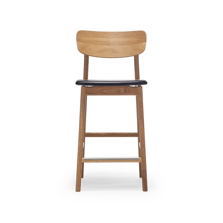 Sgabello da bar Prima Vista - cuoio Elmo nero, base in rovere oliato colore naturale - Stolab