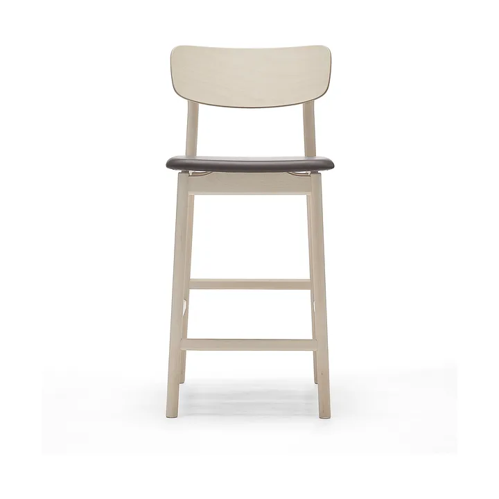 Sgabello da bar Prima Vista - cuoio Elmosoft marrone scuro, base in betulla chiara laccata opaca, 65 cm - Stolab